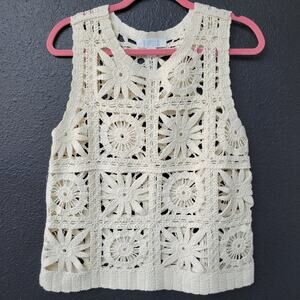 Bunulu Crochet Tank Top Small Ivory Floral Knit Boho Sleeveless